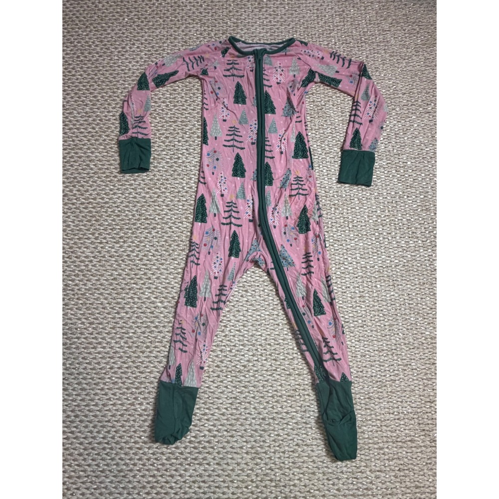 Little Sleepies Pink Christmas Trees Bamboo Zippy Pajamas Toddler 3T Holiday Zip